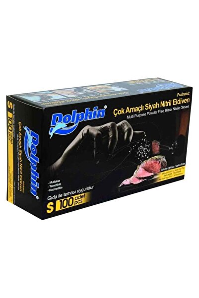 Dolphin Tek Kullanımlık Lateks Siyah Pudrasız Nitril Muayne Eldiveni Small Kü...