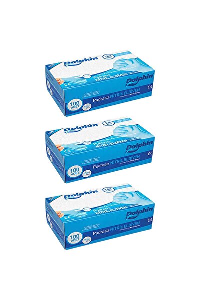 Dolphin Tek Kullanımlık Lateks Mavi Pudrasız Nitril Muayne Eldiveni Large Büy...