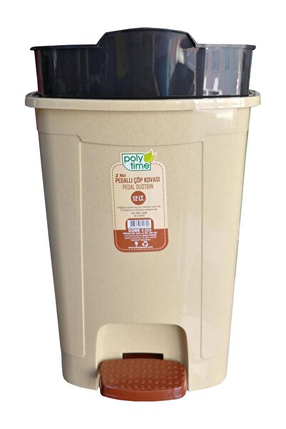 Polytime Poly Time Plastik Pedallı Basmalı 12 Litre Çöp Kovası Kutusu / Krem ...