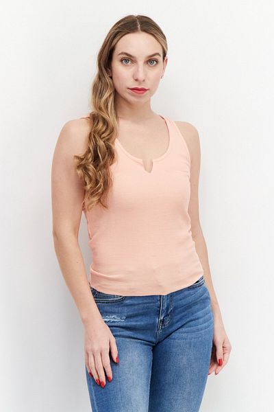 Cotton On Women V-neck Sleeveless Plain Top, Peach