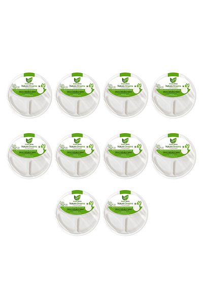 Roll-Up Nature Ecological Cardboard Paper Disposable 3 Compartment Plate - 26 Cm- 10 Packs of 50 Pieces