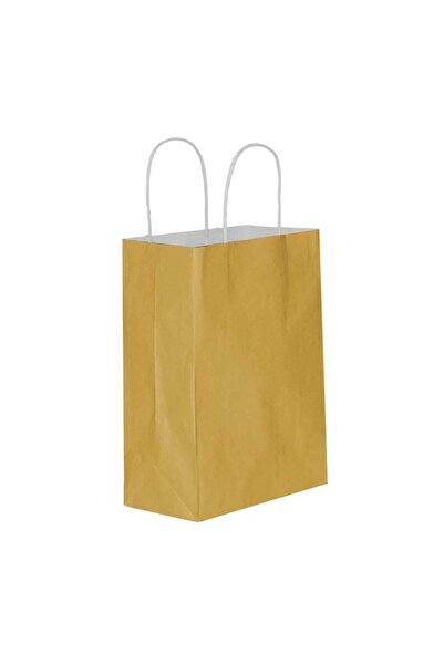 Roll-Up Büküm Saplı Kraft Kağıt Çanta Karton Hediyelik Poşet Torba - Altın - 18x24 Cm. - 25 Adetlik 2 Paket