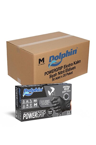 Dolphin Nitril Powergrip Ekstra Kalın Elmas Dokulu Eldiven Siyah Meidum Orta ...