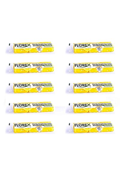 Florex 40 Litre Büzgülü Limon Kokulu Sarı Çöp Torbası Poşeti / 55 x 60 Cm. - 10 Adetlik 10 Rulo