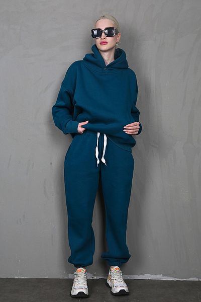 Madmext Costum de trening supradimensionat cu glugă albastru petrol pentru femei MG1905