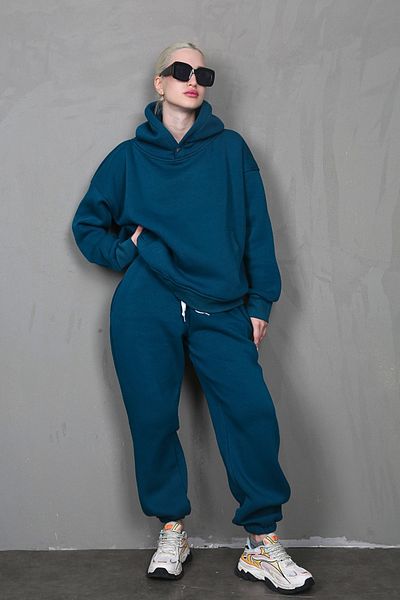 Madmext Costum de trening supradimensionat cu glugă albastru petrol pentru femei MG1905