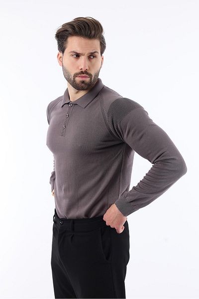 Madmext Dark Gray Polo Neck Textured Long Sleeve Sweater E7264