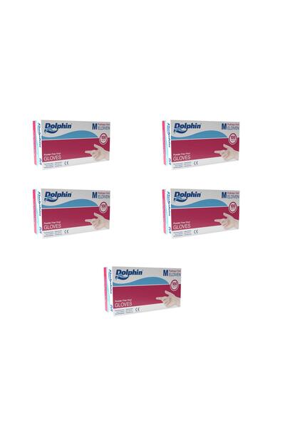 Dolphin Pudrasız Vinil Vinyl Tek Kullanımlık Eldiven Şeffaf Medium Orta Boy - 100'lü 5 Paket