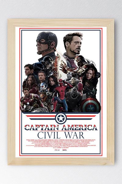 Saturn Pictură înrămată Captain America - Captain America Civil War Marvel Poster Painting