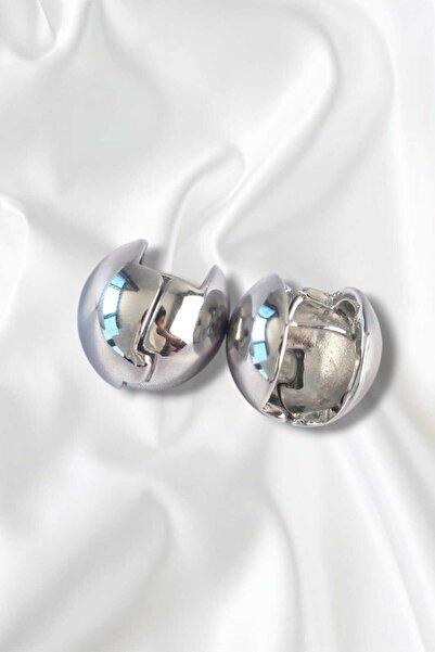 REBORN DESIGN Pirinç Gümüş Renk İçi Boş Minimal Topçuk Küpe