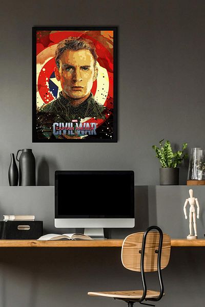 Saturn Captain America Framed Painting - Civil War Marvel Poster Painting