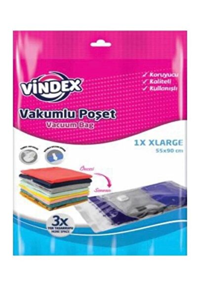 Vindex Vakumlu Giyisi Yastık Yorgan Saklama Torbası Poşeti Hurç - Large - 55x...