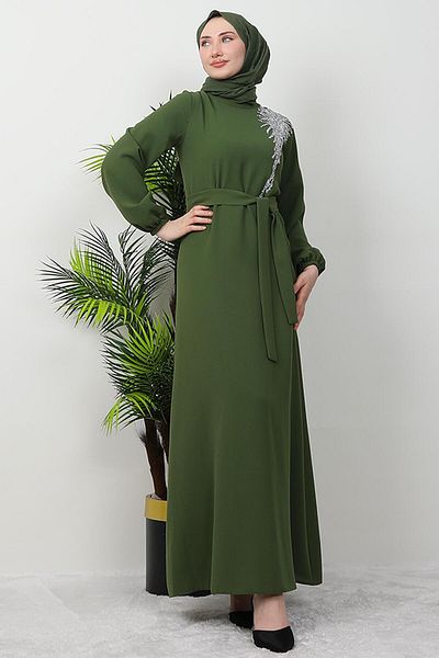 GİZ AGİYİM Χακί Sinem Φόρεμα Hijab