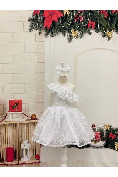 Nissa White One Shoulder Girl's Dress