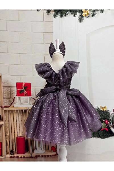 Nissa Mor Fırfırlı Kız Çocuk Elbisesi