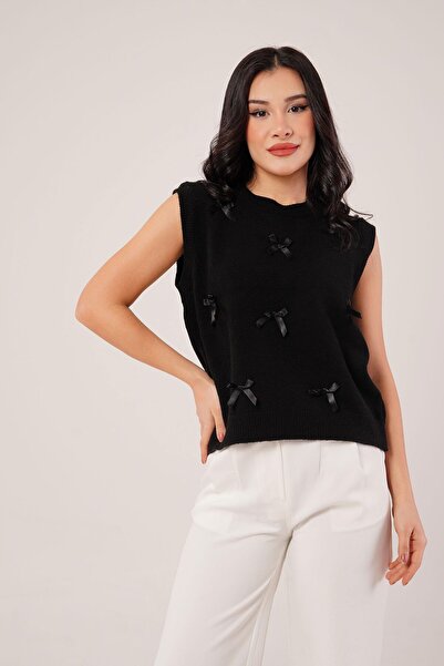 Hipo Trend Fiyonklu Siyah Triko Süveter