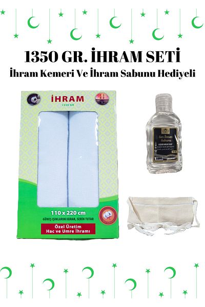 Ceviz İplik A Set of 1350 g of Ihram, with a Belt of Hatham and a Soap of Hatham as a Gift