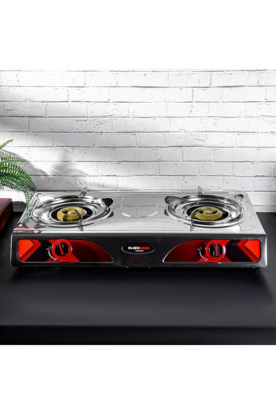 Olsenmark Stainless Steel Gas Cooker Omk2230 Indian Brass Burner , Double Burner Stove