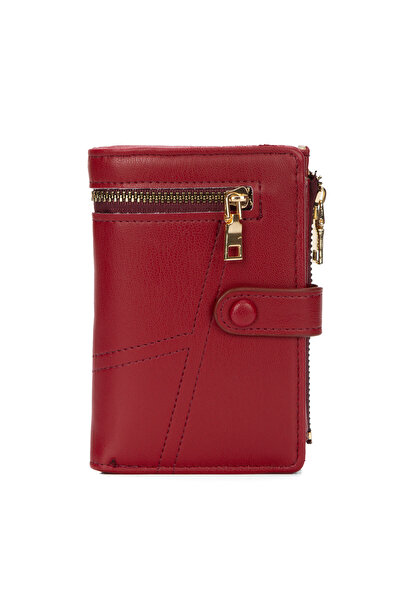 Newish Polo حامل بطاقات ومحفظة نسائية من الجلد الصناعي باللون الأحمر