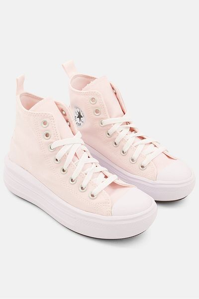 converse حذاء Ctas Move High Cut Outdoor للبنات الصغار، وردي فاتح