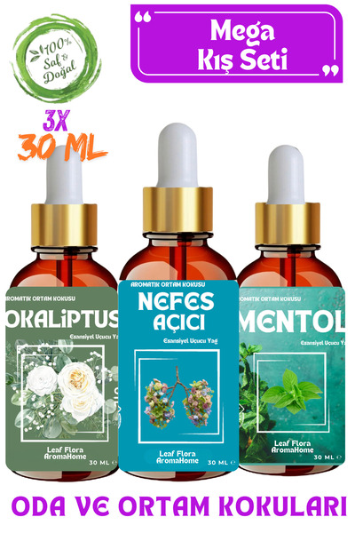 LeafFlora AromaHome Mega Boy Kış Seti 3 Adet X 30 ML - Esansiyel Uçucu Yağ - ...