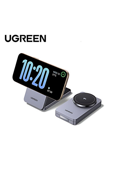 Ugreen 2'si 1 Arada 30W Magnetik Wireless Kablosuz Şarj Cihazı, Siyah - 45023