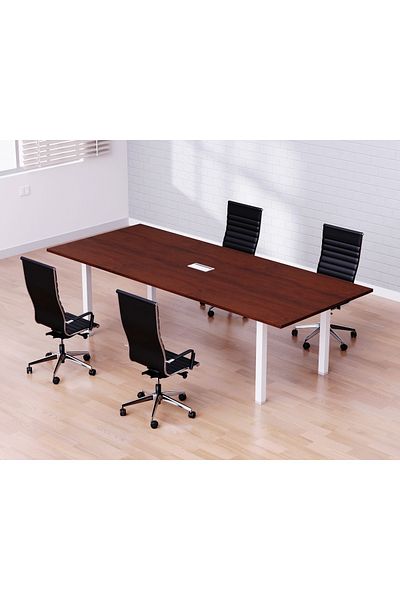 Mahmayi Meeting Table Conference Table with Wire Management & Metal Legs-4 Seater,U-Leg-Apple Cherry