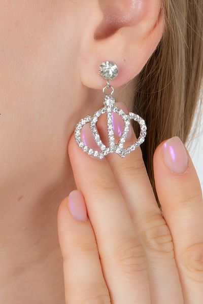 Furtek Aksesuar Queen Crown Figured Minimal Trend Women's Earrings - Engagement and Wedding Party Prom