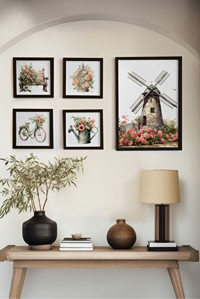 huhuli Ahşap Siyah Çerçeveli 5 Parça Set Tablo huhu465