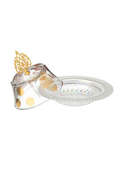 Byblos Turkish glass dates and sweets bowl with decoration size 27 cm in diameter and 5 cm in depth