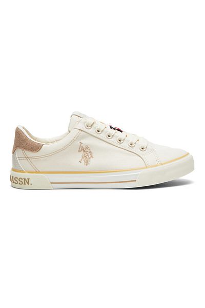 U.S. Polo Assn. Women's Beige Casual Canvas Lace-Up Sneakers, Lightweight Shoes for Everyday Wear