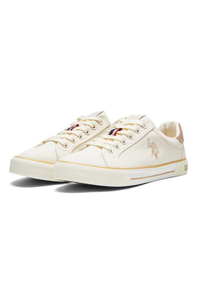 U.S. Polo Assn. Women's Beige Casual Canvas Lace-Up Sneakers, Lightweight Shoes for Everyday Wear