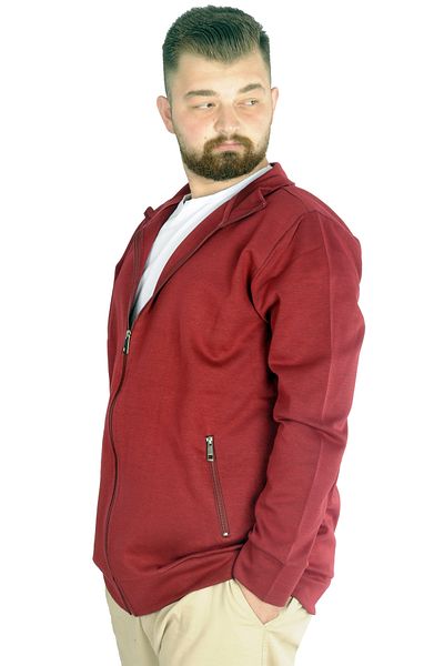 ModeXL Mode Xl Large Size Men's Cardigan Zippered Stell Stand Collar 20571 Claret Red