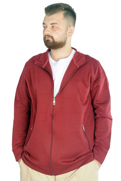 ModeXL Mode Xl Large Size Men's Cardigan Zippered Stell Stand Collar 20571 Claret Red
