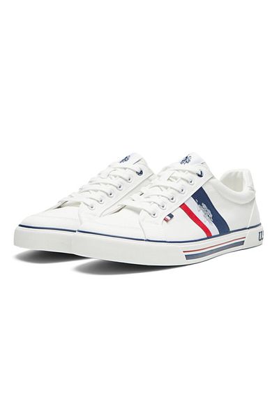 U.S. Polo Assn. Men's White Low-Top Sneakers,Lightweight Casual Shoes for Classic Look