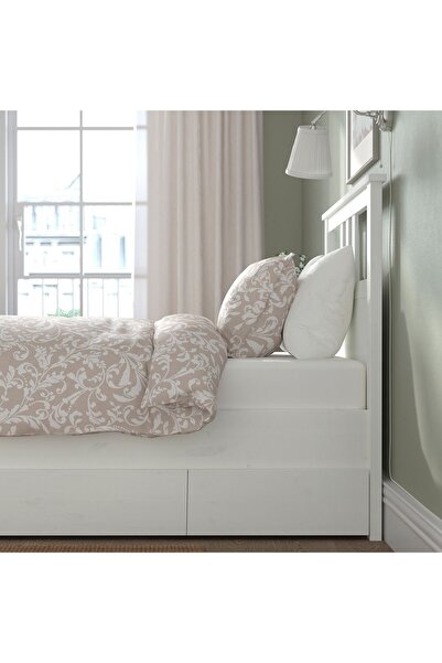 IKEA tek kişilik baza, beyaz vernik, 90x200 cm, 2 çekmeceli