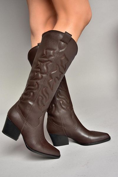 Fox Shoes Τ 296815009   Γυναικείες μπότες καφέ Cowboy Model