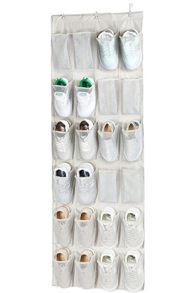 Eynel 1'li Kapı Arkasına Takılabilen 24 Gözlü Kumaş Organizer, Ev Için Pratik Terlik Temizlik Malzemesi