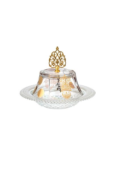 Byblos Turkish glass dates and sweets bowl with decoration size 27 cm in diameter and 5 cm in depth
