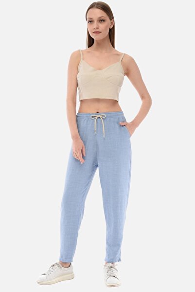 CEDY DENIM Pantaloni de vară pentru femei, din in sintetic, cu talie înaltă, elastici, cu picior apropiat, C611