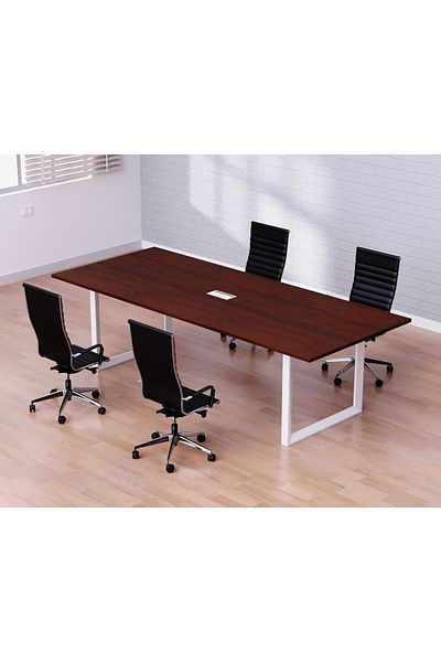Mahmayi Meeting Table Conference Table with Metal Legs-4 Seater, Loop Leg-Apple Cherry