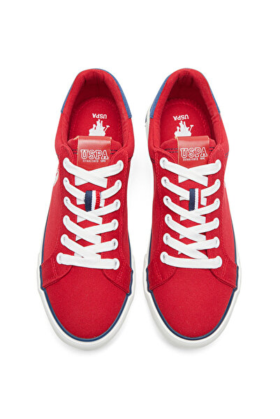 U.S. Polo Assn. Women's Red Casual Canvas Lace-Up Sneakers, Lightweight Shoes for Everyday Wear
