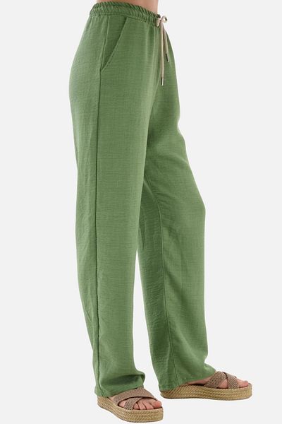 CEDY DENIM Pantaloni elastici cu talie înaltă din in sintetic de vară pentru femei C610