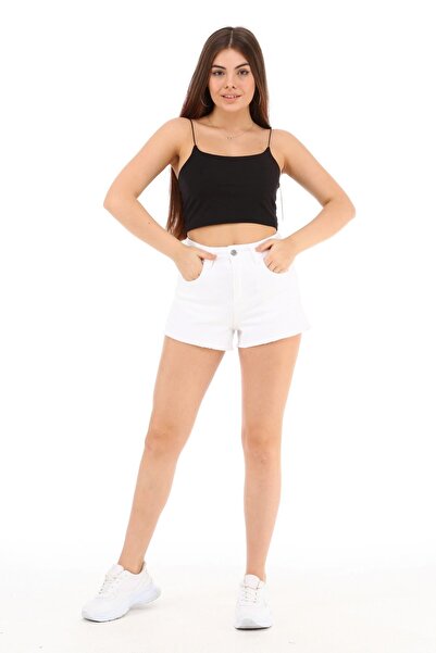 CEDY DENIM Ψηλόμεσο σκίσιμο και φούντα πόδι - Γυναικείο μίνι τζιν σορτς C603