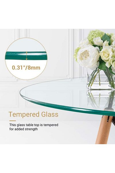 Mahmayi HYT12 110DIA Glass Round Table with Wooden Legs Coffee Table Eiffel Support 110CM (White)