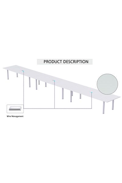 Mahmayi Meeting Table Conference Table with Wire Management & Metal Legs-18 Seater, U-Leg (White)