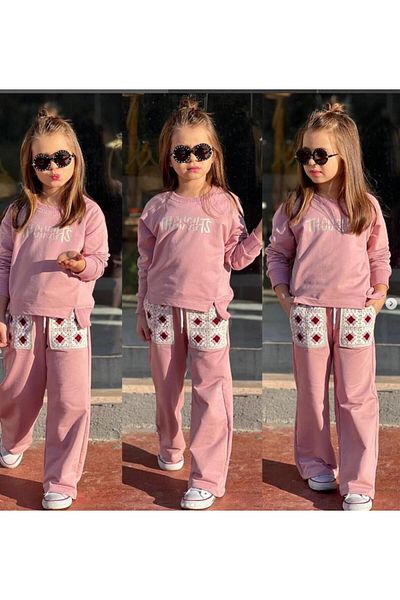 RAPAPA Girl's 2 Thread Embroidered Bottom Top Tracksuit Set 6293Pu