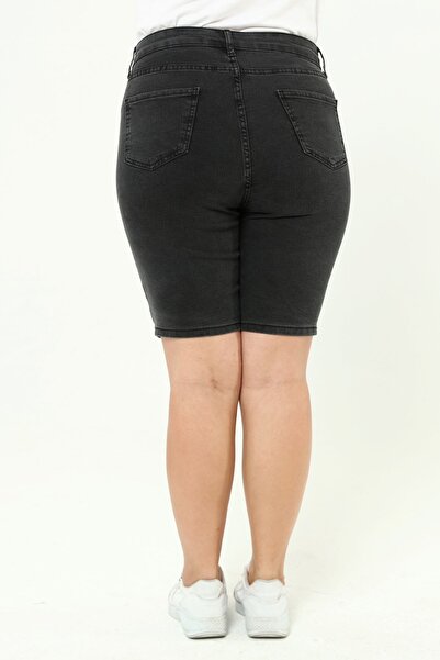 CEDY DENIM Kadın Büyük Beden Yüksek Bel Full Likralı Slimfit Jean Şort-c606-antrasit