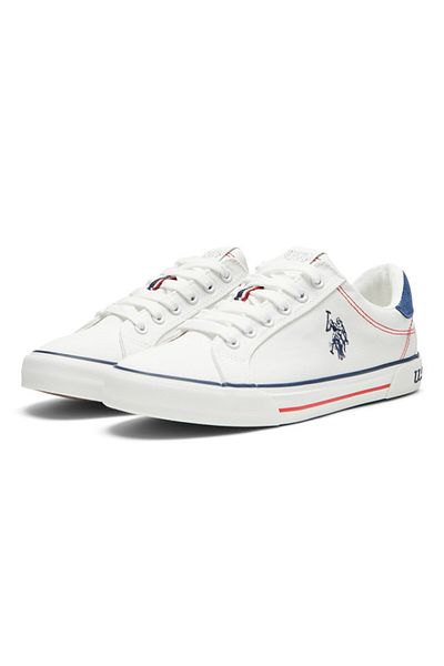 U.S. Polo Assn. Women's White Casual Canvas Lace-Up Sneakers, Lightweight Shoes for Everyday Wear