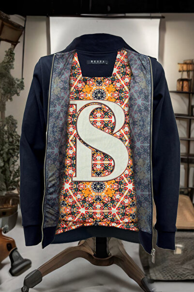 BESSA Синя чоловіча куртка-бомбер - на блискавці, з підкладкою та кишенями